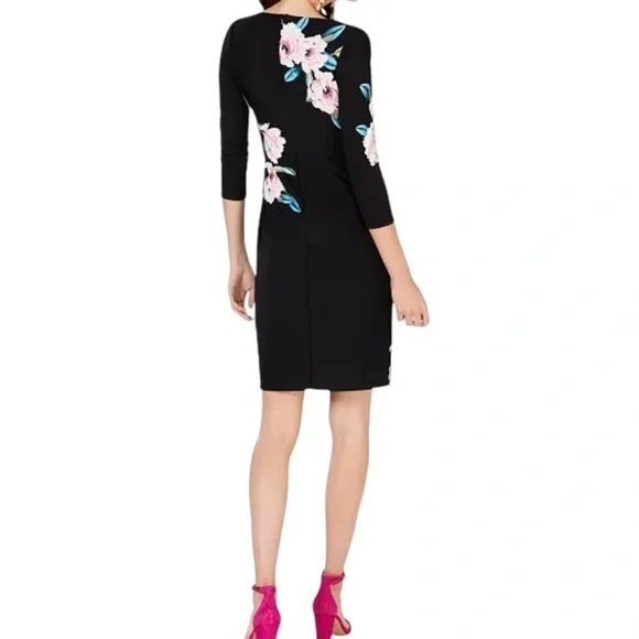 INC International concepts 34 sleeve black floral sheath  dress - Picture 3 of 13